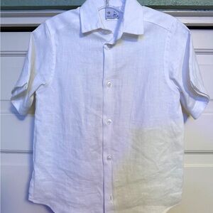 Florence Eiseman Boys Size 6 White Short Sleeve Linen Shirt